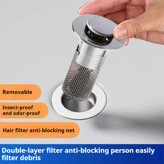 Stainless Steel Filter Mesh Push down hand wash basin anti-odour and anti-clogging Leakage Plug