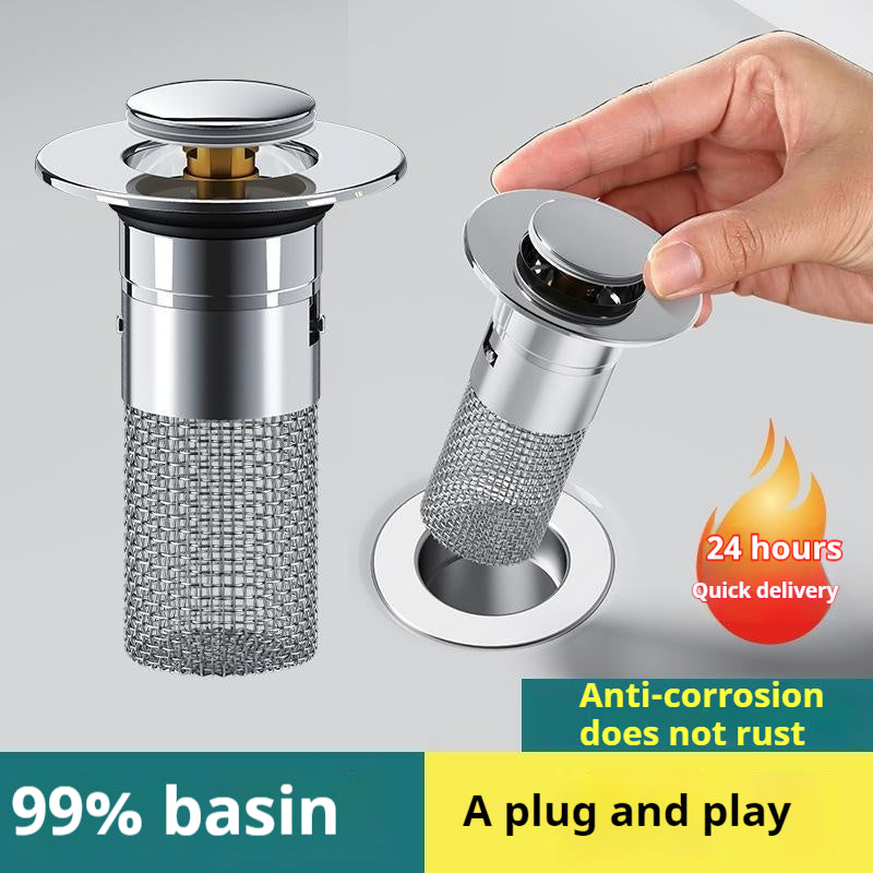 Stainless Steel Filter Mesh Push down hand wash basin anti-odour and anti-clogging Leakage Plug