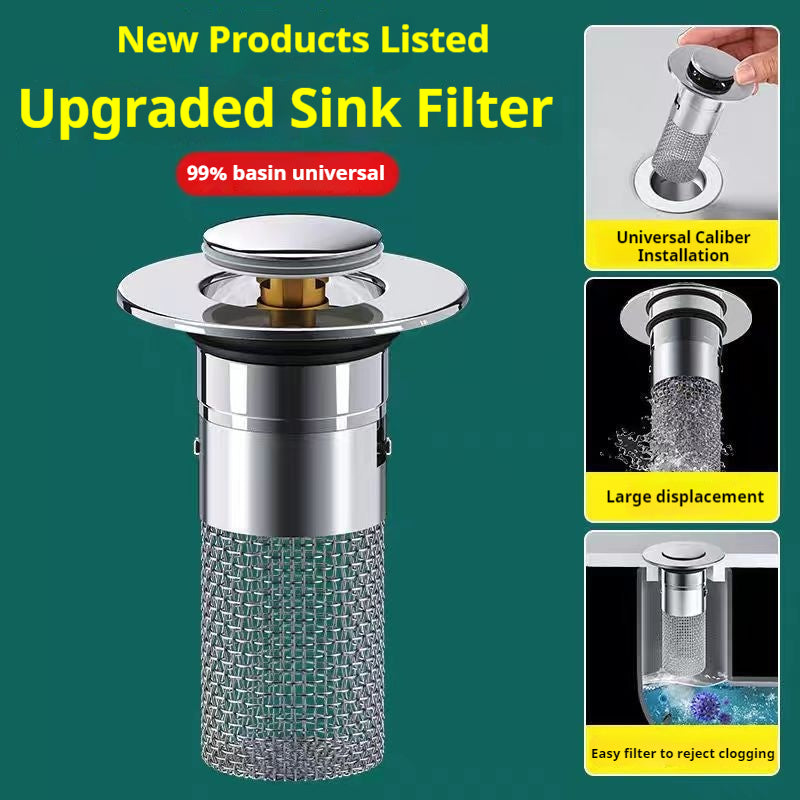 Stainless Steel Filter Mesh Push down hand wash basin anti-odour and anti-clogging Leakage Plug