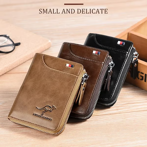 🔥 BIG SALE🔥🔥Men Wallet Zipper Genuine Leather Purse ( RFID PROTECTED )