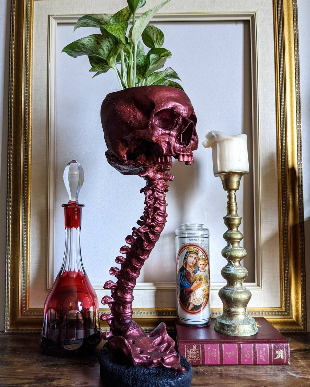 Skull Planter & Spine Stand Sets Quirky Desktop Resin Ornament