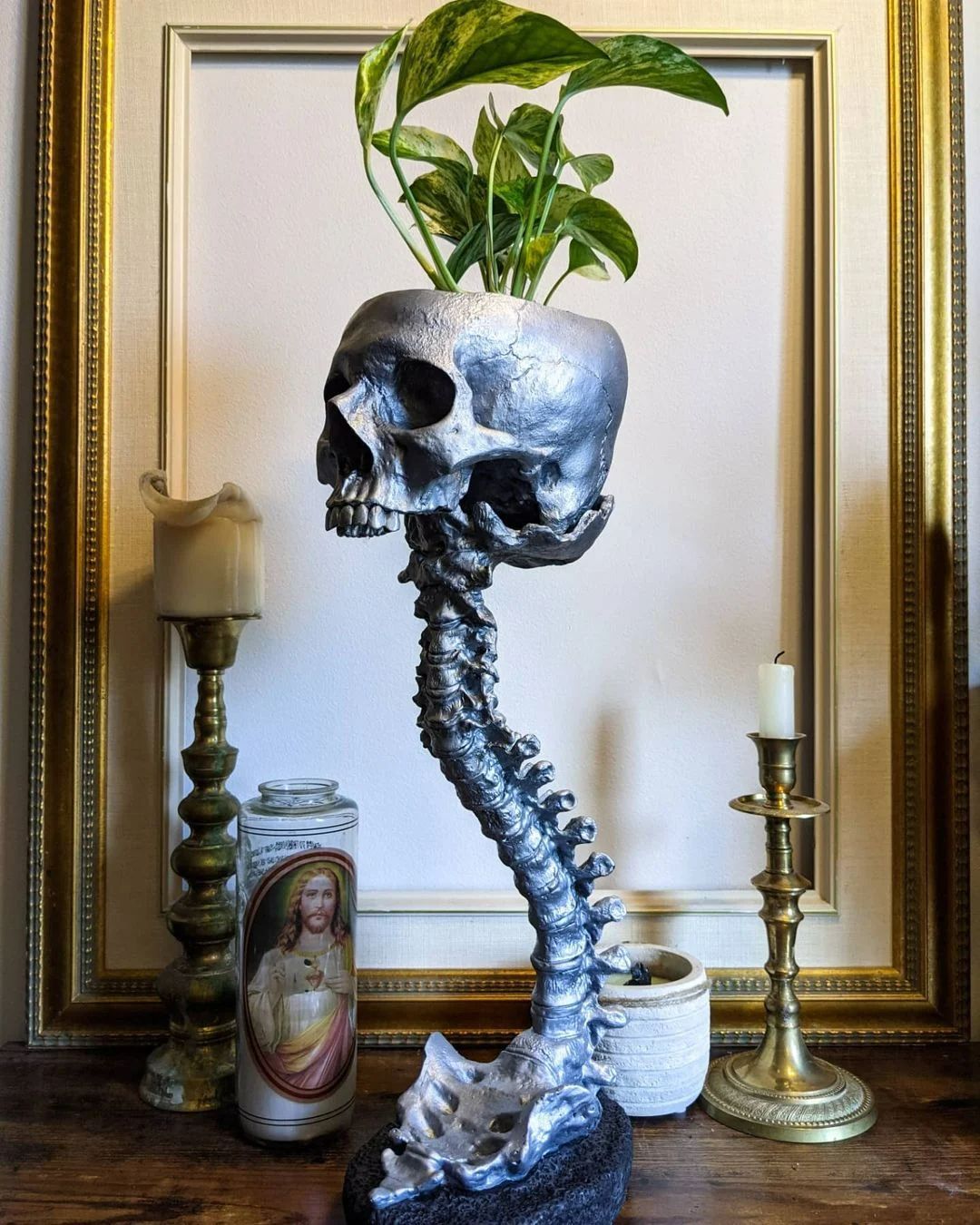 Skull Planter & Spine Stand Sets Quirky Desktop Resin Ornament