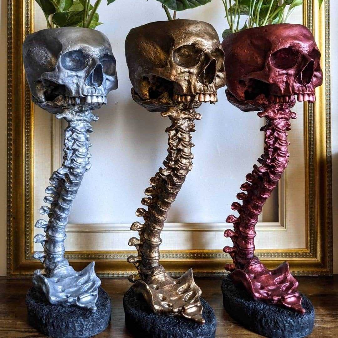 Skull Planter & Spine Stand Sets Quirky Desktop Resin Ornament