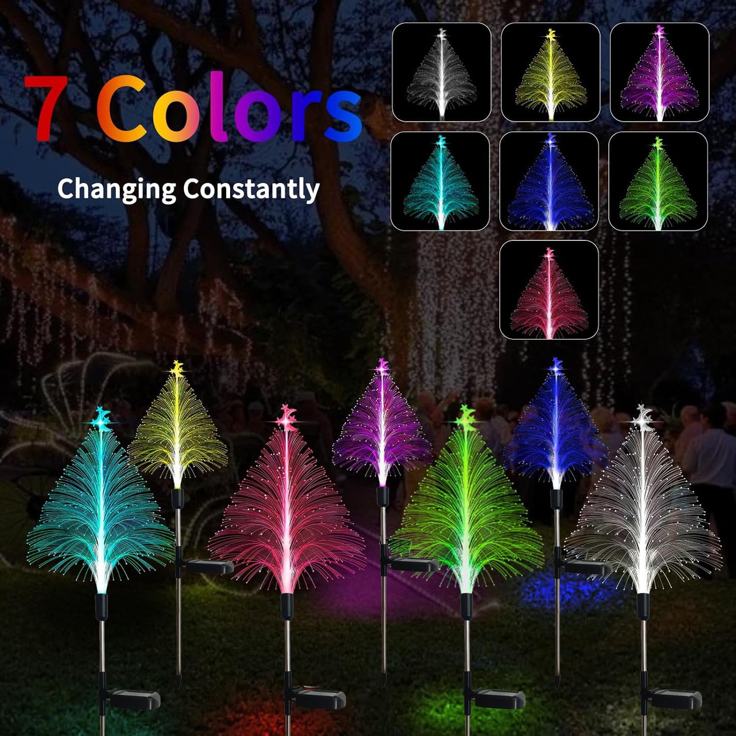 🎄7 Color Changing Solar Christmas Trees Lights🎄