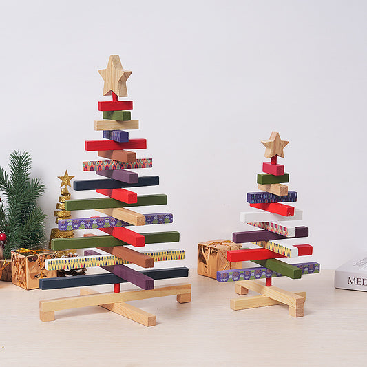 🎄🎄🎄Rotating Wooden Rotating Tree Christmas Blocks  Decoration Desktop Christmas Ornament