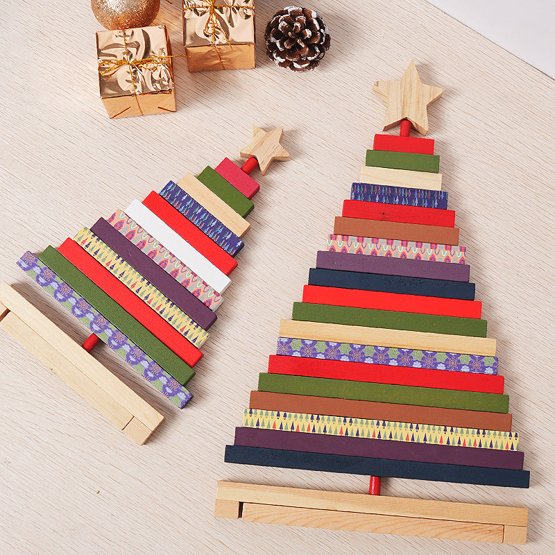 🎄🎄🎄Rotating Wooden Rotating Tree Christmas Blocks  Decoration Desktop Christmas Ornament