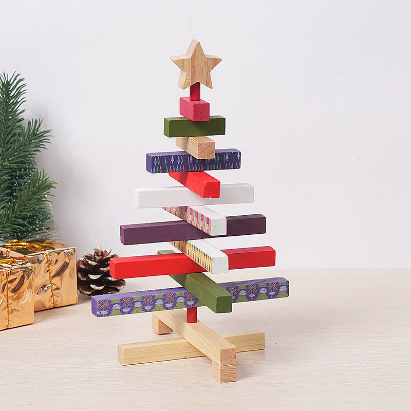 🎄🎄🎄Rotating Wooden Rotating Tree Christmas Blocks  Decoration Desktop Christmas Ornament