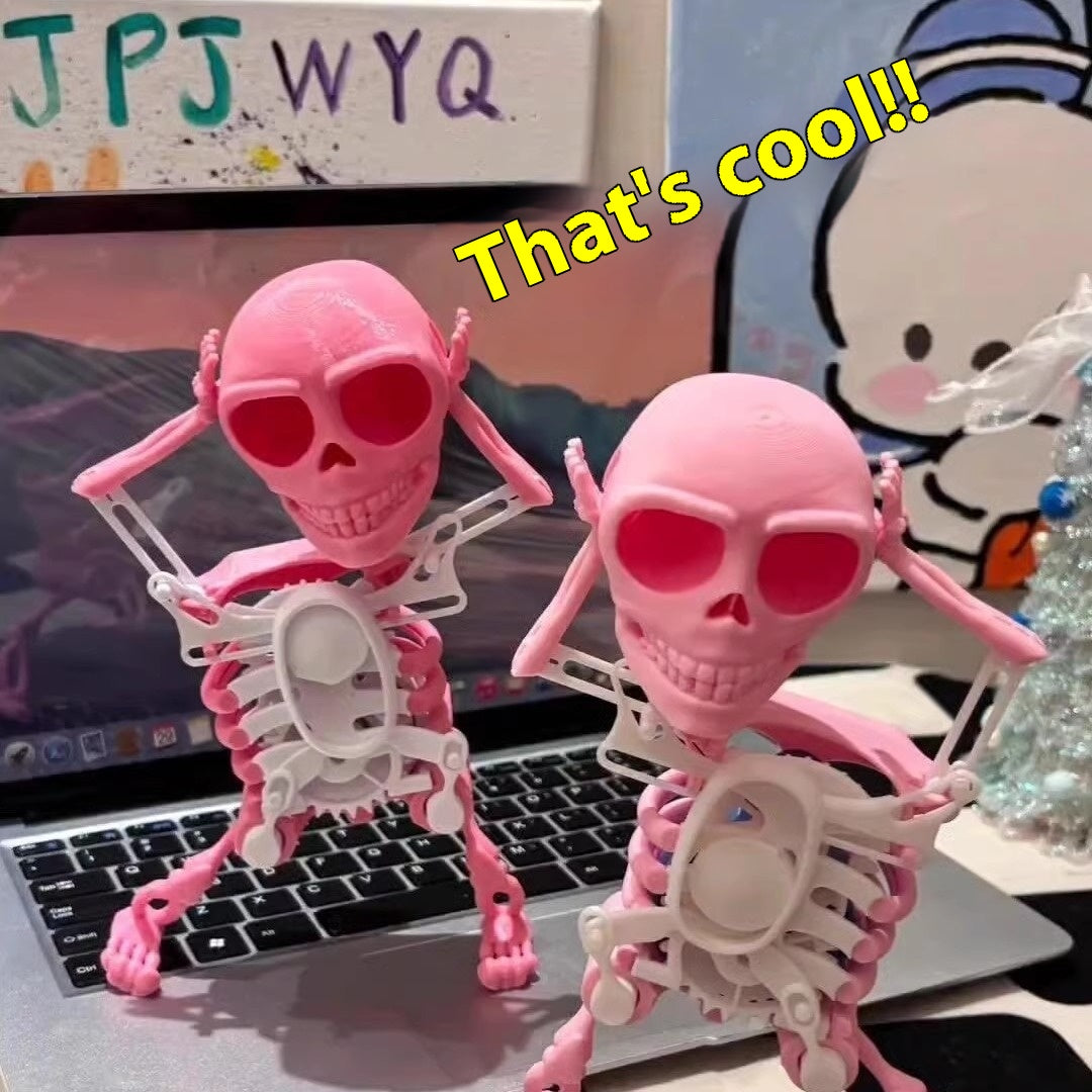 Skeleton man dancing and swinging clockwork 3D printed fun toy