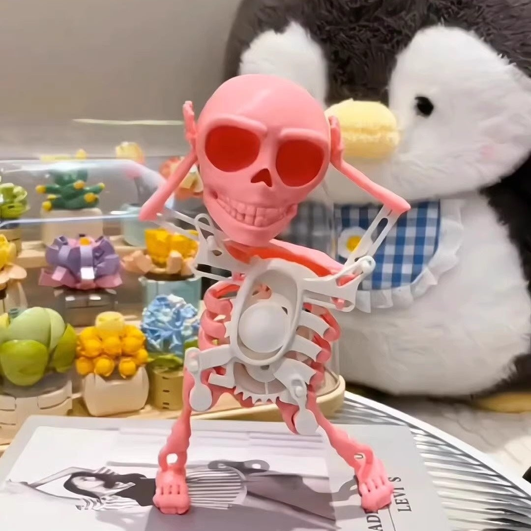 Skeleton man dancing and swinging clockwork 3D printed fun toy