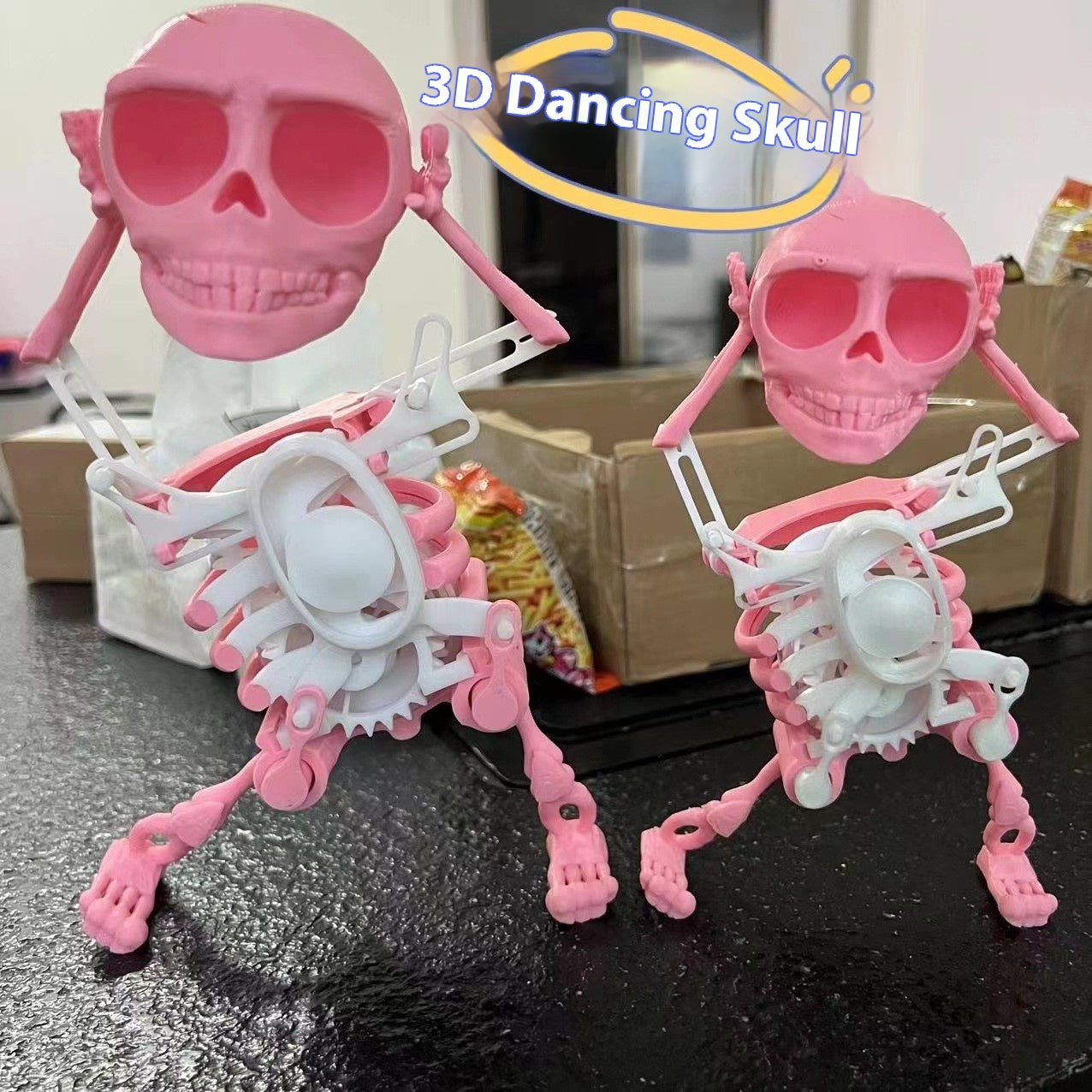 Skeleton man dancing and swinging clockwork 3D printed fun toy